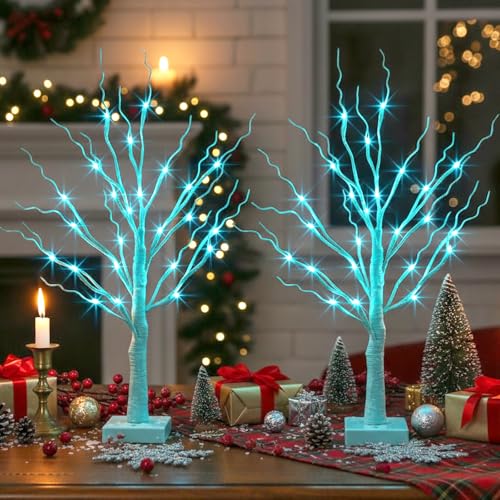 Blue Green Trees Decor for Home (2 Count)