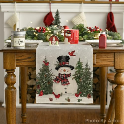 Snowman Christmas Table Runner Home Party Decor 13x48 Inch