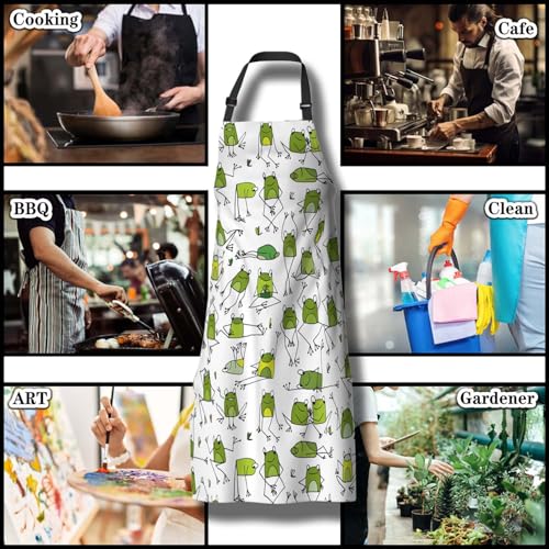 Garden Apron for Women Green Frogs Mans Aprons for Grilling for Kitchen Cooking Restaurant BBQ Painting Crafting Gardening 27”