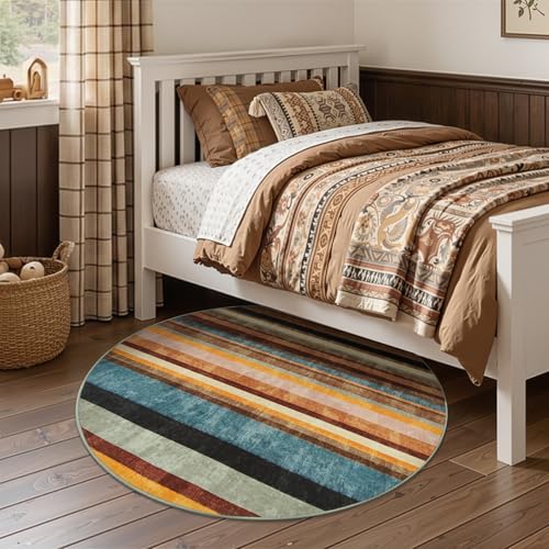 5ft Round Rug Modern Striped Mat Washable Circle Rug (19.63 Sq Ft)