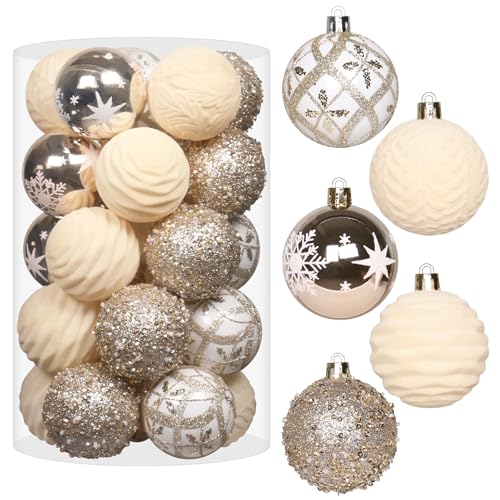 25PCS 2.36In Velvet Champagne Christmas Ball Tree Ornaments Decorations Set (25 Count)