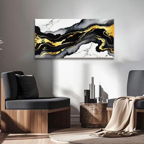 Black And Gold Abstract Wall Art Small Size Home Wall Decor 20"X40"