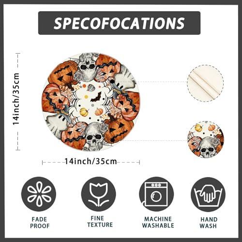 Halloween Skeleton Ghost Round Placemats Set of 4 Table Decor 14x14 in