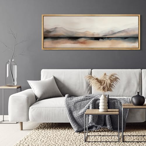 Large Framed Canvas Print Wall Art Abstract Mountain Hues Modern Minimalist Landscape Antique Retro Fine Art Illustrations Decorative Colorful for Bedroom