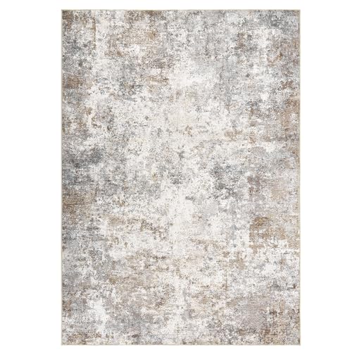 10x12 Area Rug Living Room Rugs Washable Neutral Brown Grey Carpet (24 Count)