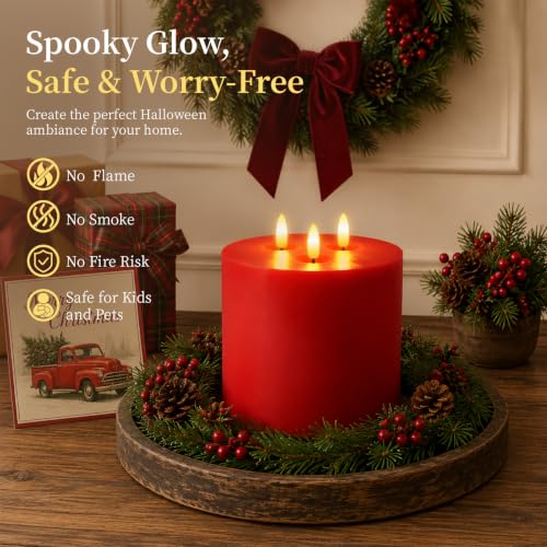 3 Wick Extra Large Flameless Pillar Candles with Timer Remote