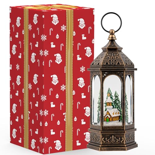 Christmas Snow Globe Lantern Lighted Church Musical Snow Water Lantern Swirling Glittering Home Decoration and Gift