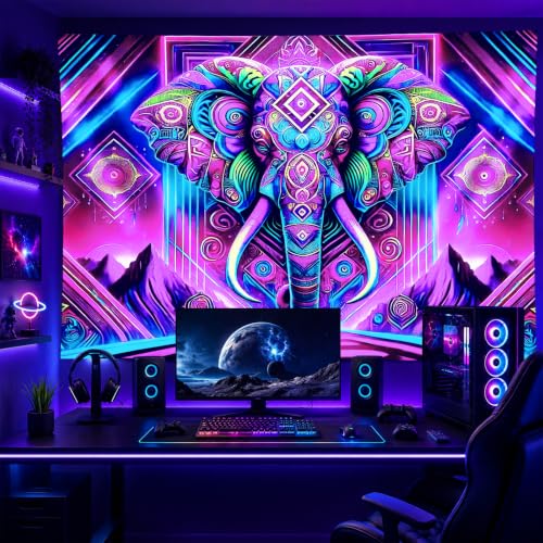 Blacklight Tapestry Elephant Neon Wall Art 78 x 59 Inch