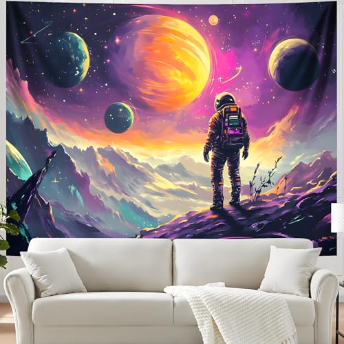 Blacklight Space Astronaut Tapestry UV Reactive Galaxy Planet Glow in Dark Tapestries Black Light Poster Neon Wall Hanging Art for bedroom Living Room