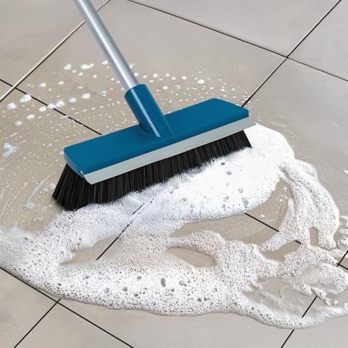Stiff Bristle Deck Brushes for Scrubbing Heavy Duty with Rubber Scrape Squeegee