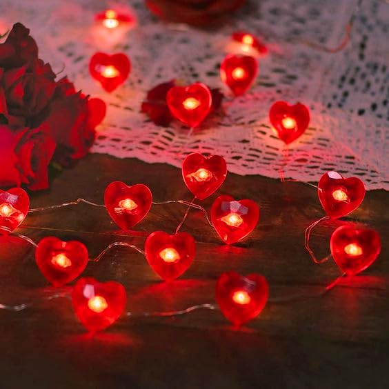 Red Heart Fairy Lights Battery Operated 10FT 30LED Valentines String Lights