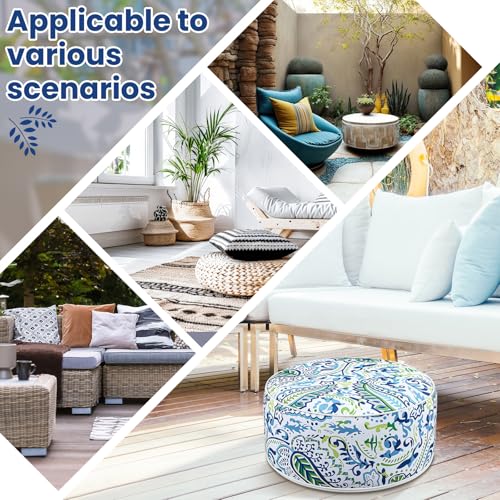 2 Pcs Inflatable Indoor Outdoor Ottoman Pouf with Handle D21 x H9 Inch Waterproof Round Pouf Ottoman Portable Footstool for Patio Garden Camping or Home Pool (2 Count)