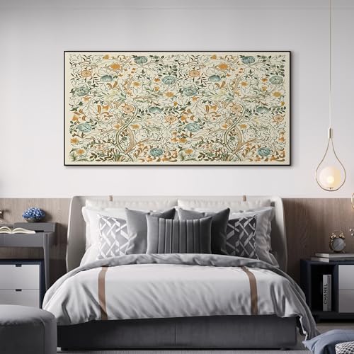 36"x72" Extra Large Framed Wall Art Vintage Botanical Floral with Golden and Teal Leaves