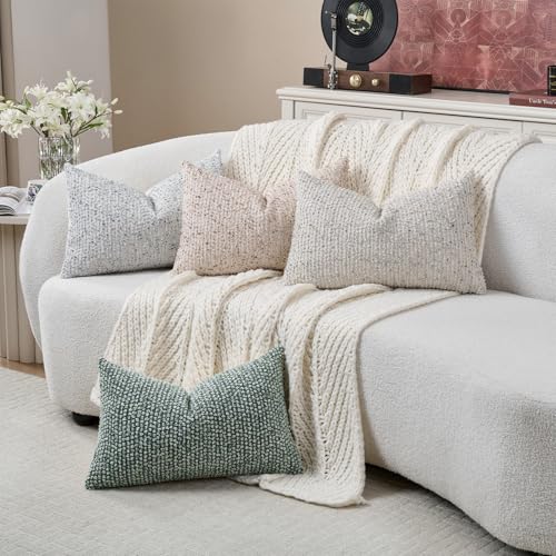 Striped Throw Pillow Covers 12x20 Set of 2 Beige Textured Boucle Chic Morden Boho Accent Farmhouse Rectangular Lumbar Decorative Couch Pillow Covers for Home Decor Bed Sofa Living Room (2 Count)