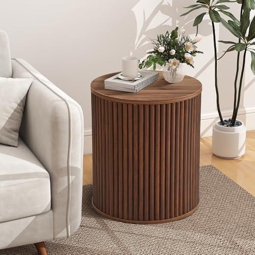 Fluted Round Side Table with Storage