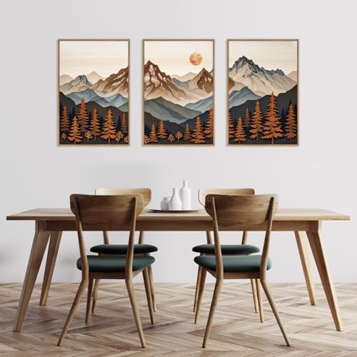 Large Boho Mountain Framed Canvas Wall Art Set