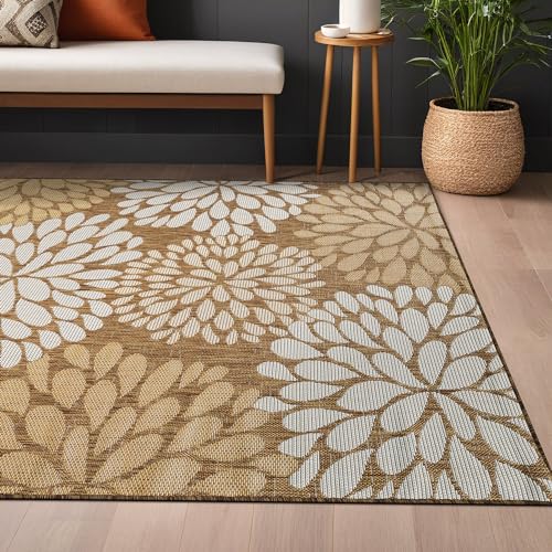 Outdoor Rug 5x7 Modern Exotic Tropical Leaf Area Rugs for Indoor and Outdoor Patio Deck Porch Garden Water Resistant Washable Outside Carpet