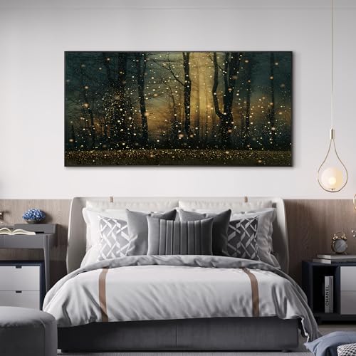 24"x46" Extra Large Framed Wall Art Magical Firefly Forest at Twilight