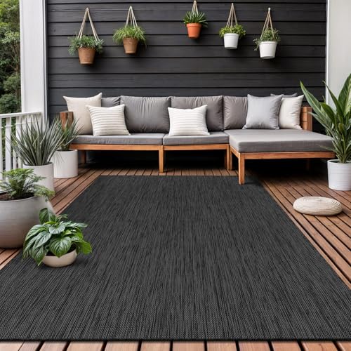 Washable Indoor Outdoor Rug 8x10 Weather Resistant Area Rugs Modern Solid for Porch Deck Balcony Backyard Patio Outside Carpet (80 Sq Ft)