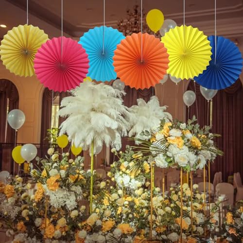 Yellow Birthday Decorations Yellow Hanging Paper Fans Set DIY 6 Pcs (6 Count)