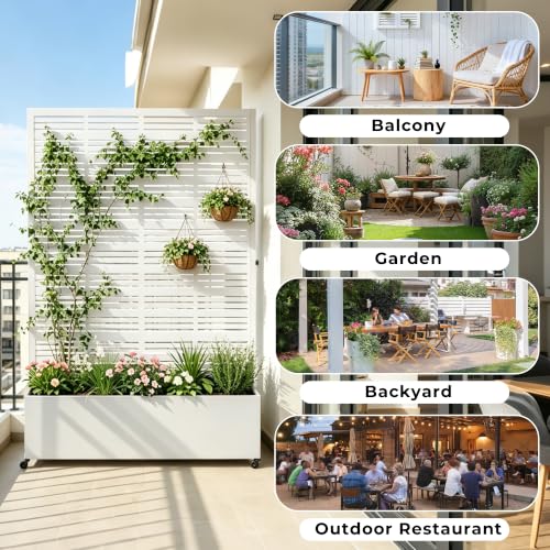 Double Metal Planter Box with Trellis Privacy Screen