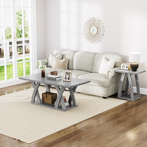 47" Farmhouse Coffee Table with Storage Shelf