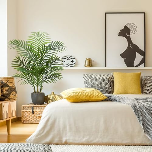 Artificial Palm Tree 3.5FT Tall Fake Tree with White Taper Planter & Pebbles