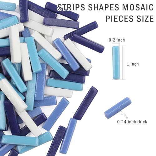 200g Assorted Blue Strips Glass Mosaic Tiles for Crafts Bulk (7.05 Ounce)