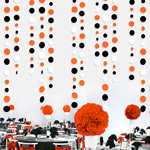 46Ft Orange Black Circle Dot Garland Black Orange and White Polka Dot Hanging Paper Streamer for Birthday Wedding Bridal Shower Fall Autumn Halloween Thanksgiving Party Decorations Supplies