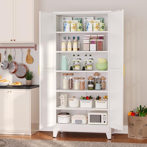Metal Pantry Cabinet with 2 Doors and 5 Adjustable Shelves