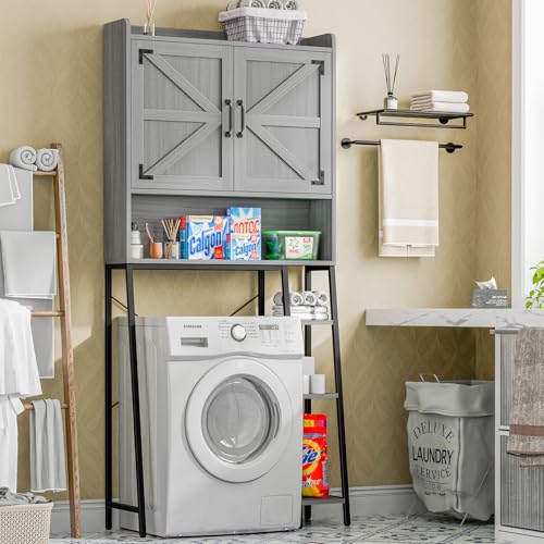 Farmhouse Over The Toilet Storage Cabinet with Barn Doors