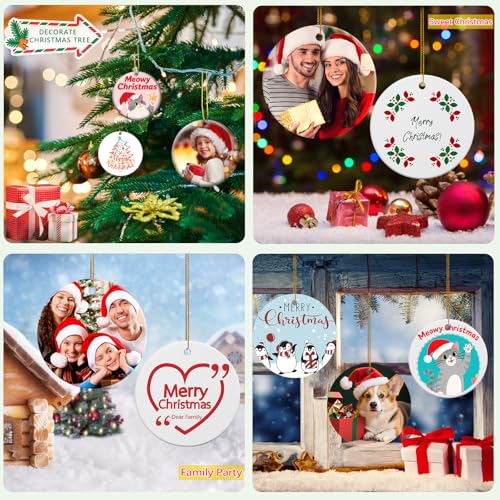 25 PCS Ceramic Sublimation Ornament Blanks Bulk 3 Inch White Round Crafts DIY Personalized Printed Christmas Home Porcelain Paintable Decorate (50 Count)