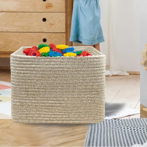 Cotton Rope Woven Basket with Handles for Shelves