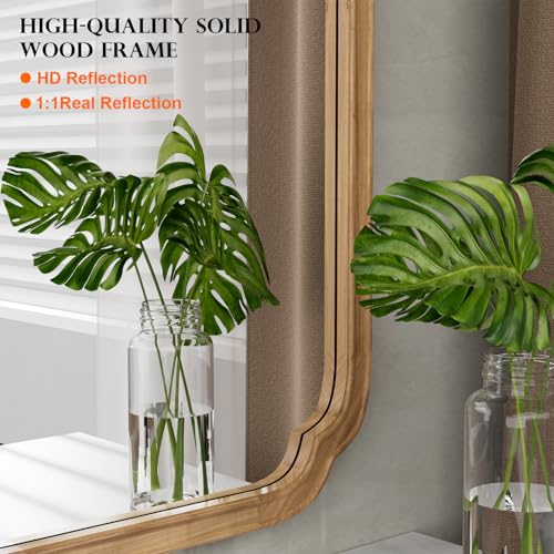 28" x 40" Rounded Corner Arch Wall Mirror with Wood Frame for Entryway
