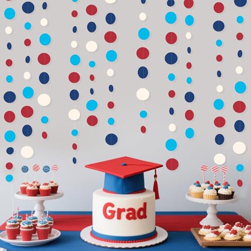 Nautical Party Decorations Circle Dot Garland Navy Blue Red White Hanging Paper Polka Dot Streamer for Nautical Pirate Ahoy Achor Birthday Wedding Bridal Shower Bachelorette Party Supplies