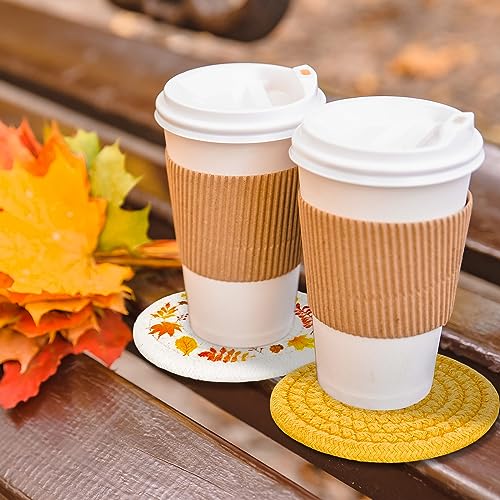 Fall Thanksgiving Coasters Maple Leaves Handmade Braided Cotton Drink Coasters Orange Yellow Non (4 Count)