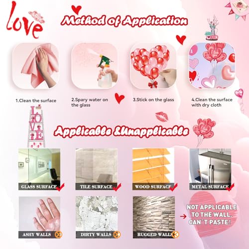 Valentine's Day Hearts Window Clings for Glass Window 7 Sheets 127 Pcs Happy Valentines Day Heart Window Stickers Decals Decorations Party Supplies for Wedding Anniversary Valentines (127 Count)
