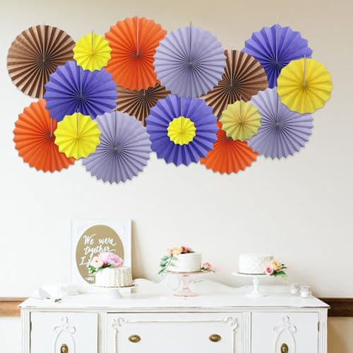 Brown Party Decorations 16in Brown Hanging Paper Fans Set DIY 6Pcs (30 Count)