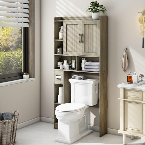Farmhouse Over The Toilet Storage Cabinet with Barn Door
