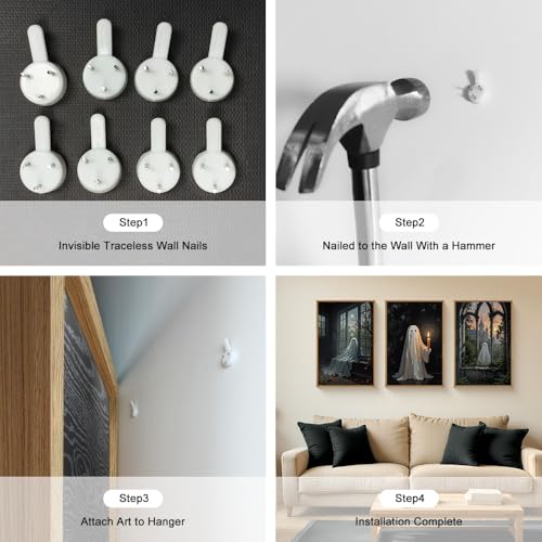 Large Halloween Cute Ghost Framed Canvas Wall Art Set