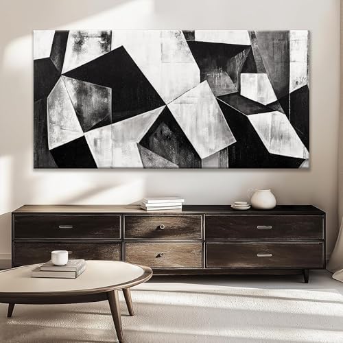 Large Abstract Wall Art Black And White Wall Art Geometric Color Block Line Painting Artwork Canvas Art Wall Decor Simple Picture Artwork For Living Room Bedroom Office 29" X 58"