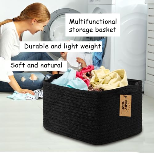 Cotton Rope Woven Basket with Handles for Shelves