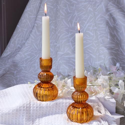Amber Taper Candle Holders 4.3" H for Halloween (3 Count)