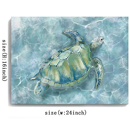 Bathroom Wall Decor Canvas Wall Art for Bedroom Sea Turtle Pictures Blue Coastal Room Decorations Artwork Green Turtle Wall Decorations 16” x 24”