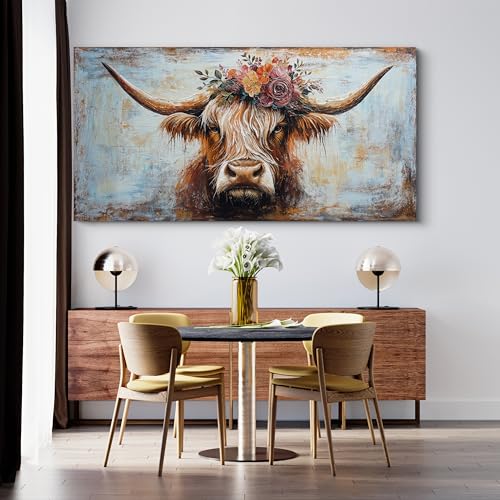 Canvas Wall Art Decor Canvas Art Wall Decor Oversized Wall Art Picutures for Living Room Highland Cow Wall Art Prints Large Vintage Wall Art Decor Artwork for Walls Home Bedroom Office Decorations 35" X 70"