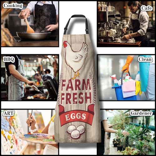 Chef Apron for Women Retro Fresh Eggs Kitchen Aprons for Men for Kitchen Cooking Restaurant BBQ Painting Crafting 27”