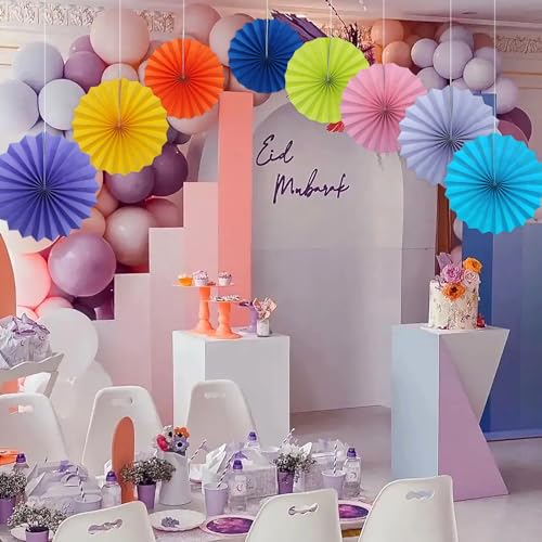Pink Party Decorations Pink Hanging Ceiling Paper Fans 12in DIY Set