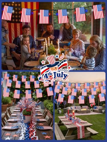 4th of July Decorations 50 LED Solar American Flag String Lights Outdoor