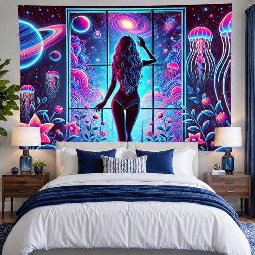 Blacklight Tapestry Sexy Girl UV Reactive Tapestry 78x59 Inch