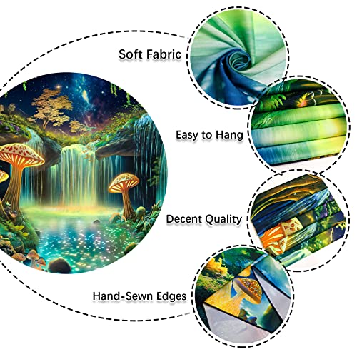 Blacklight Fantasy Forest Tapestry UV Reactive Waterfall Tapestries Starry Sky Tapestry Neon Nature Plant Wall Hanging Decor for Home